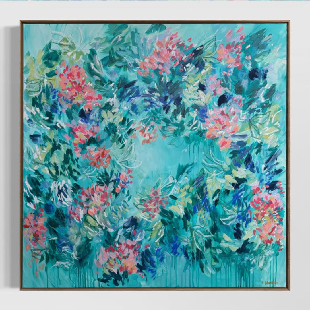 ""Emma’s Bloom" – 36x36 – Framed Original Painting" - Original Painting in multicolorassorted-colors by Sarah Mankin