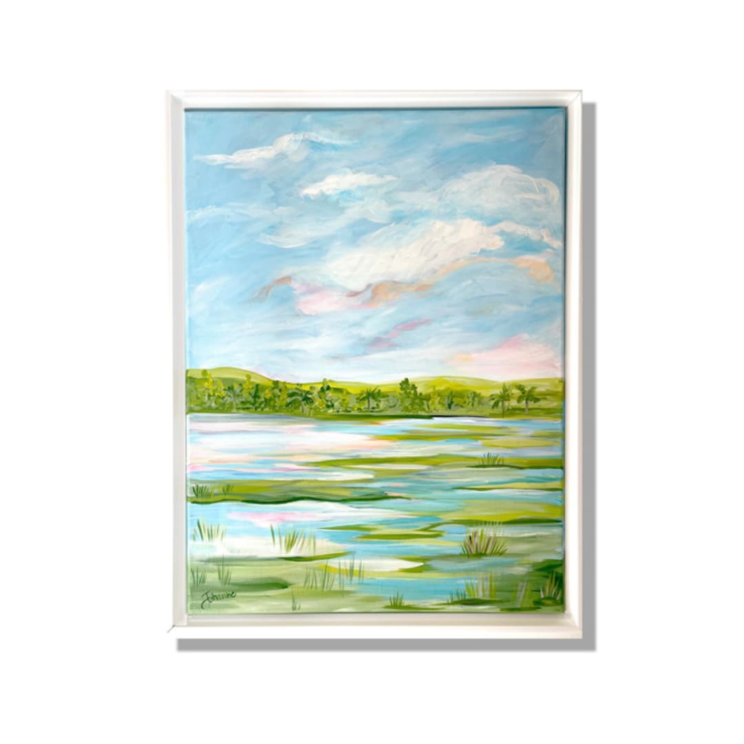 "Reflecting by the Marsh" - Original Painting in blue by Johanne Dziemian