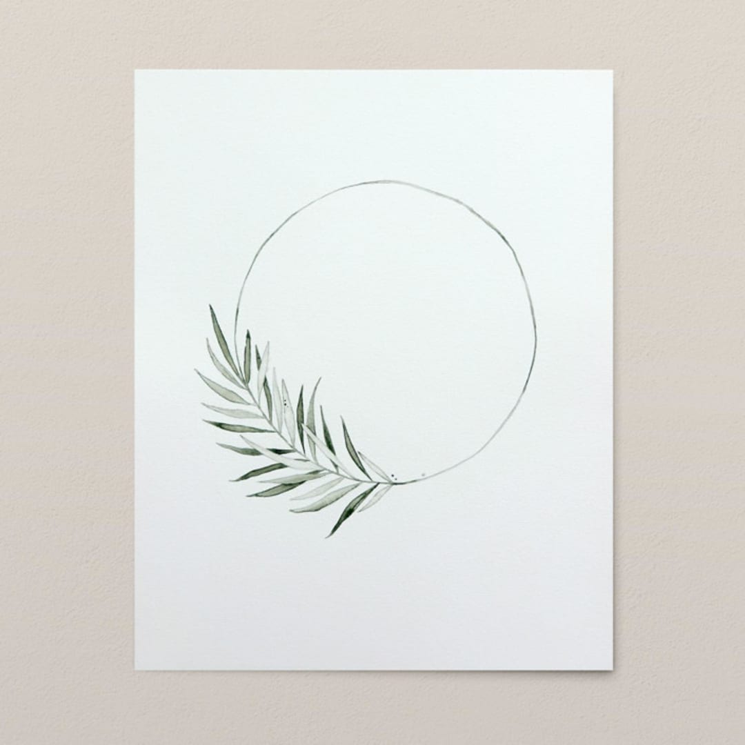 "Palm wreath watercolor painting" - Original Painting in green by Angele Kamp