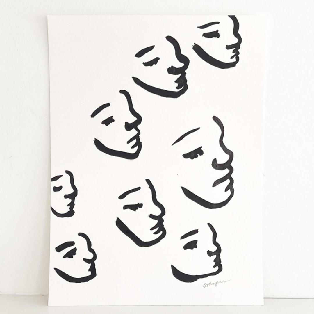 "Sumi Faces" - Original Painting in black by Mary Gaspar