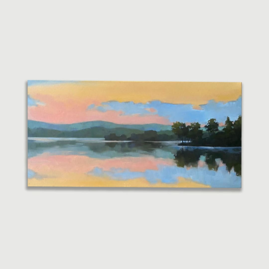 "Pastel Lake" - Original Painting in orange by Stephanie Goos Johnson