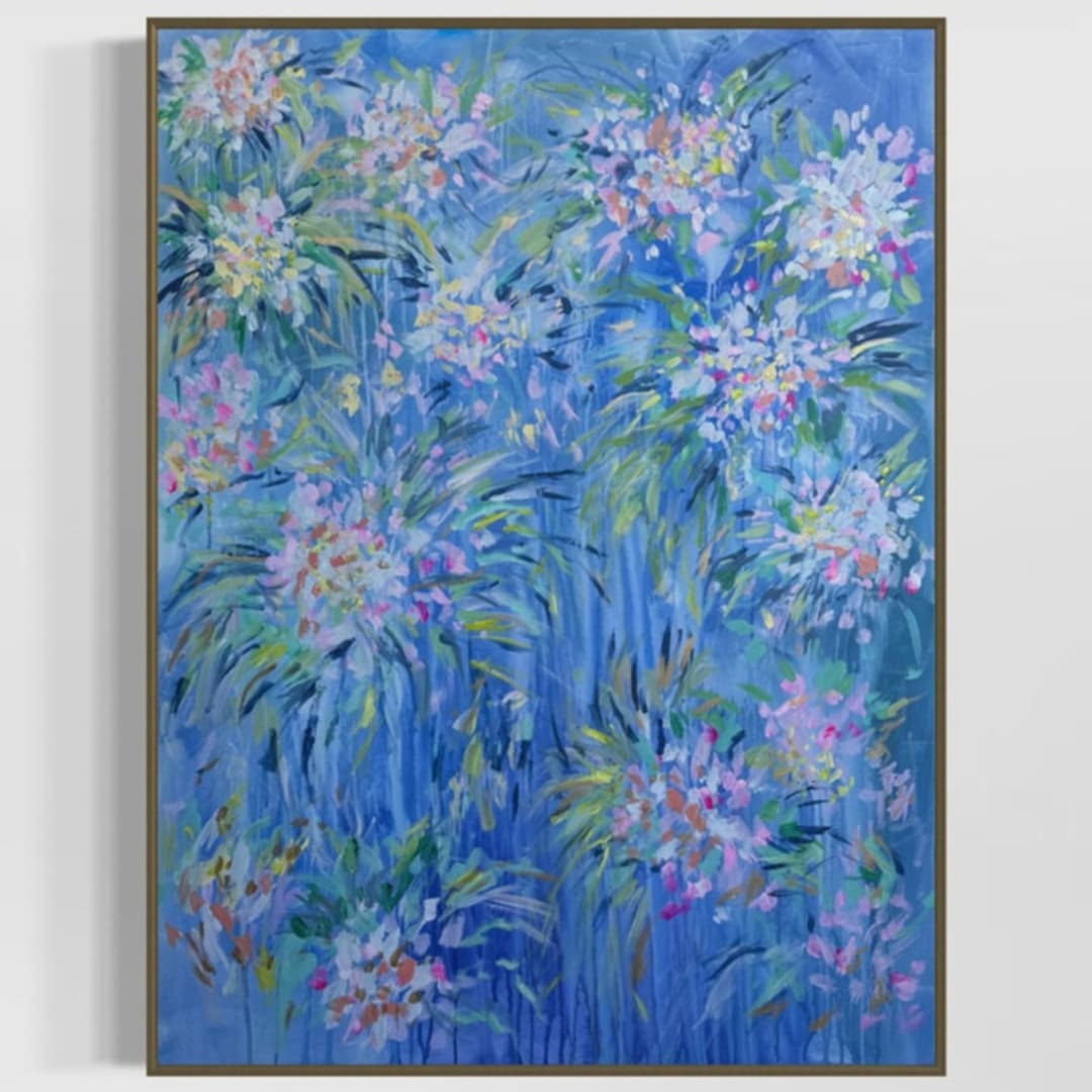 "Where Wildflowers Dance" - Original Painting in blue by Sarah Mankin