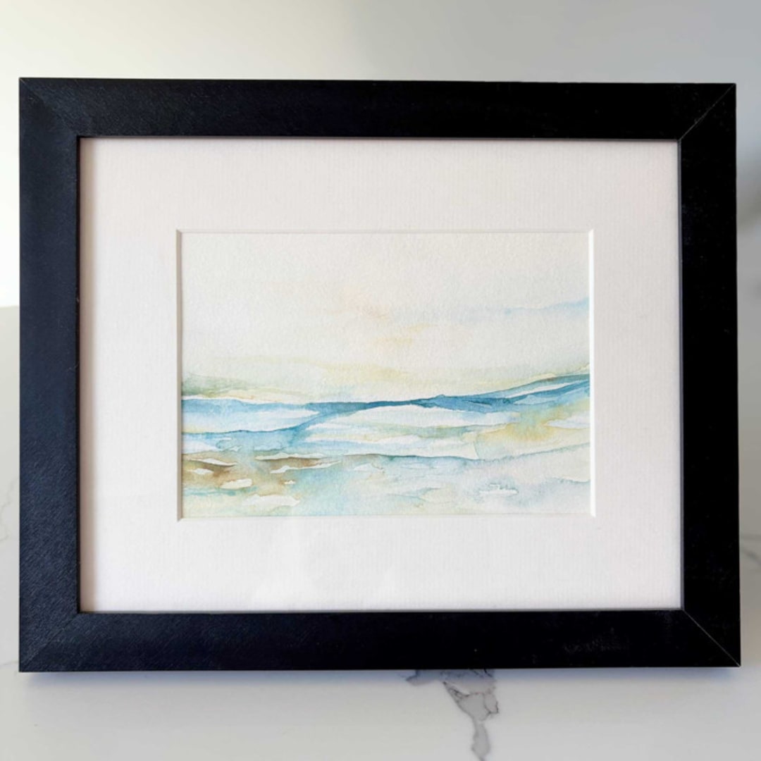 "Washed Waters Framed Watercolor Painting" - Original Painting in blue by Nicoletta Savod
