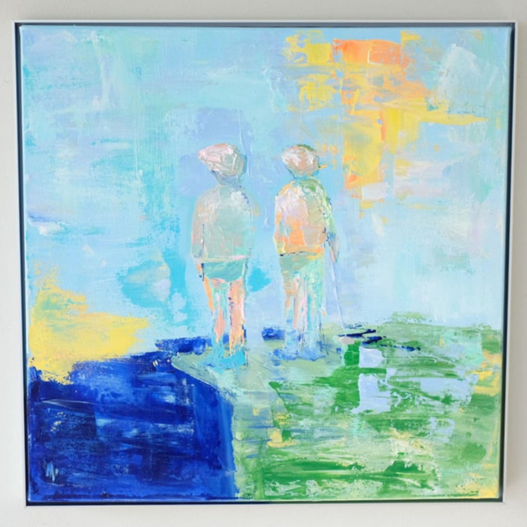 "Caddy Chatter" - Original Painting in blue by Kathryn Kelly