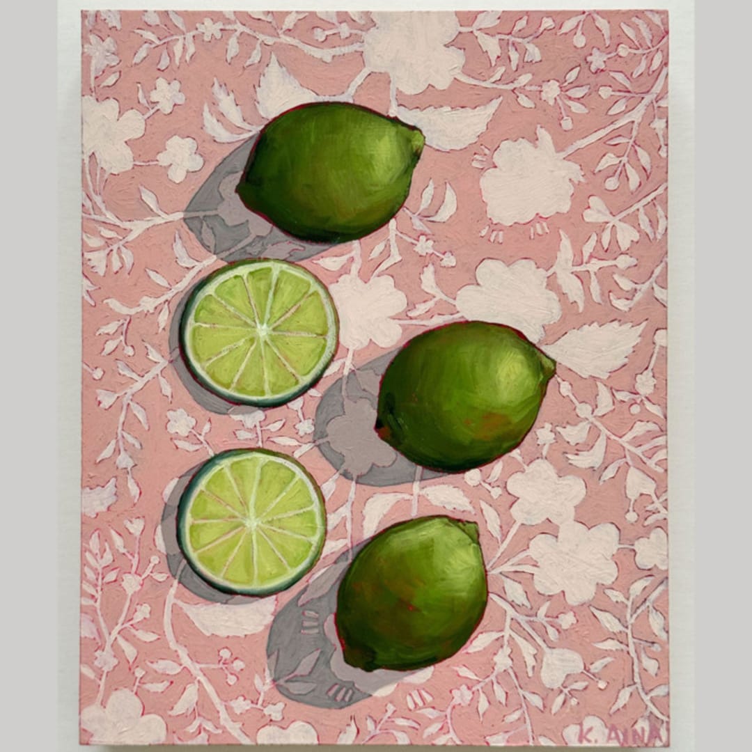 "Key Limes Oil Painting" - Original Painting in pink by Kara Aina