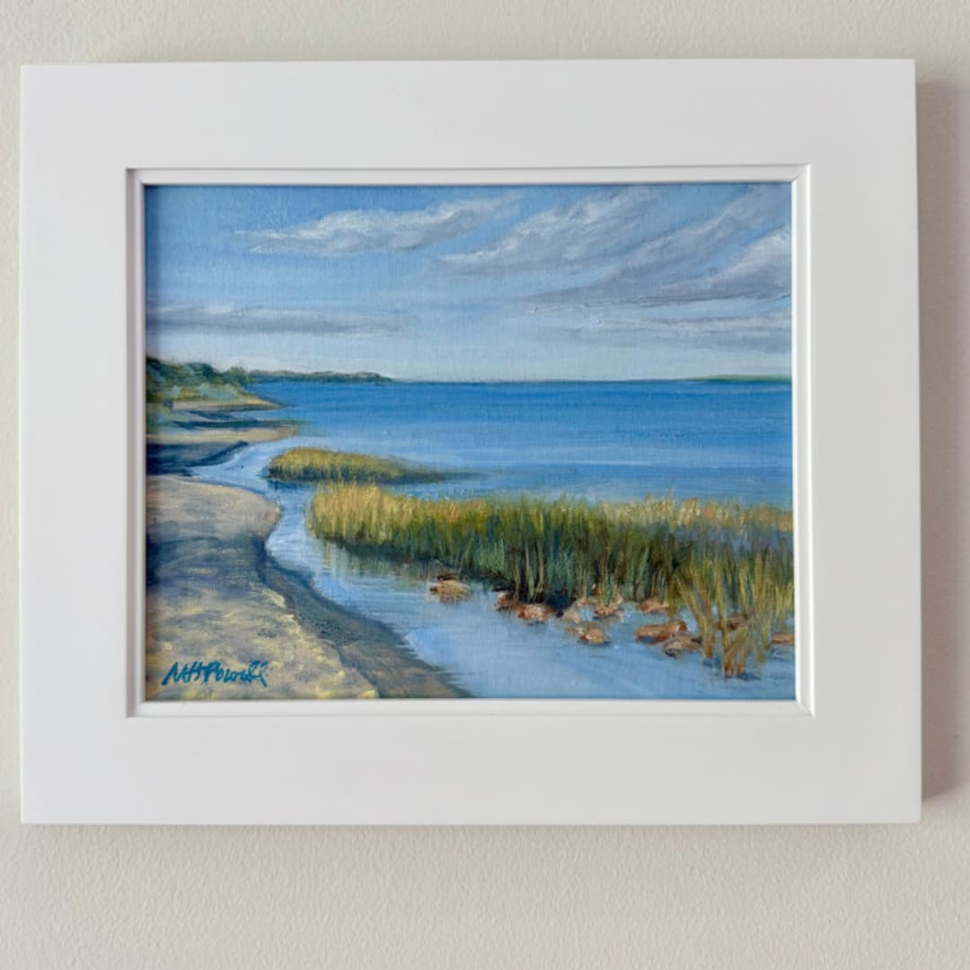 ""Harbor Light" Original Framed Oil Painting" - Original Painting in blue by Mary Hills Powell
