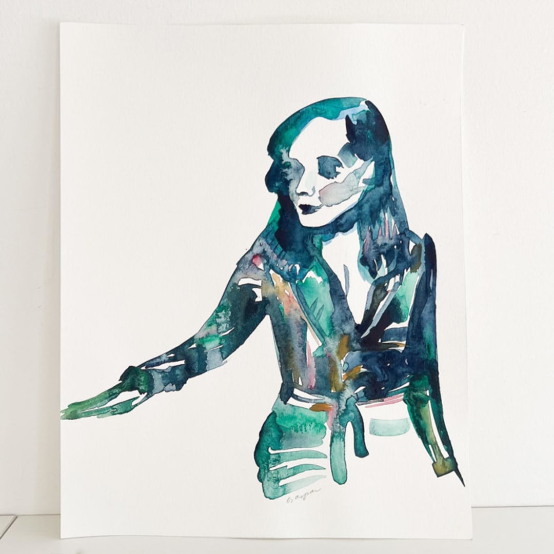 "Woman in Green" - Original Painting in green by Mary Gaspar