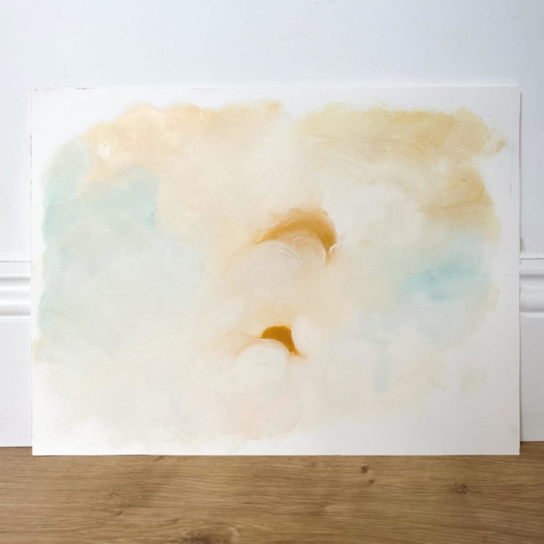 "Soft Clouds oil painting" - Original Painting in beige by Lucrecia Caporale