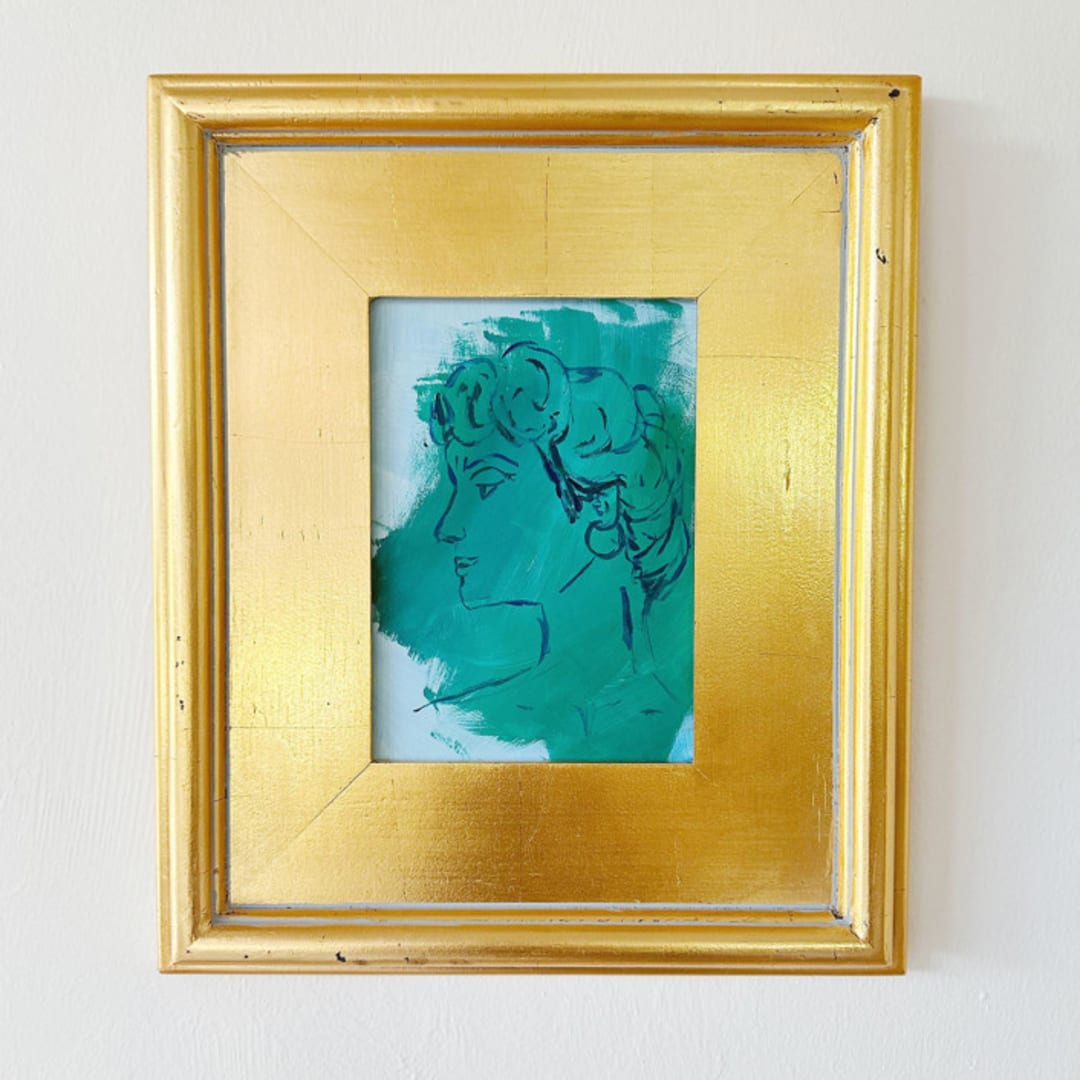 "Lyda, Profile in Green" - Original Painting in green by Green Barn Studio
