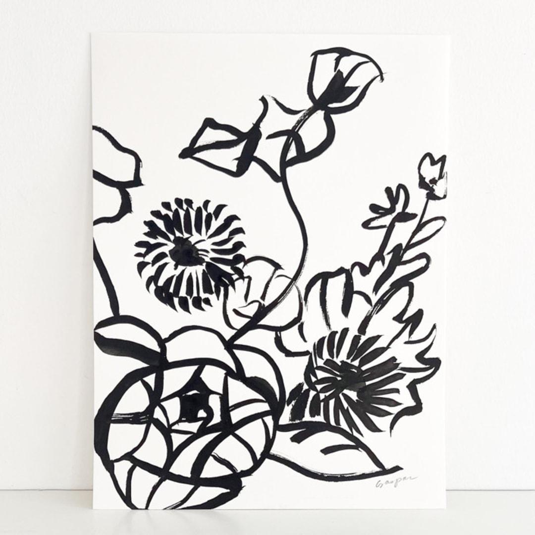 "Sumi Fleurs" - Original Painting in black by Mary Gaspar