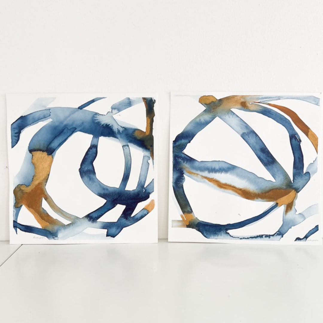 "hand in hand" - Original Painting in blue by Mary Gaspar