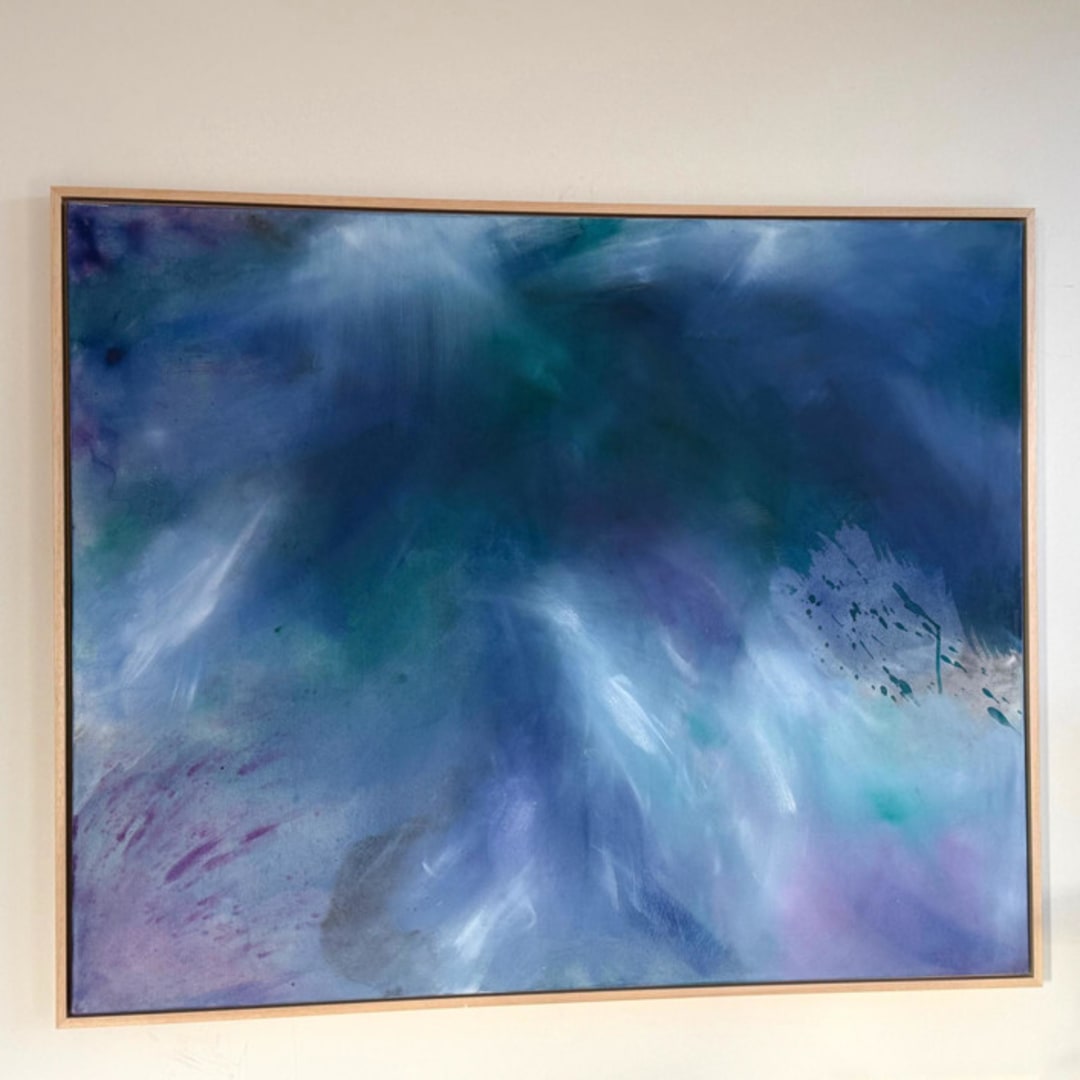 "Inner clarity - Original abstract painting on Canvas" - Original Mixed Media in blue by Samantha Tang