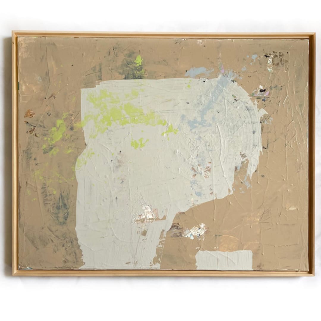 "Through The Cracks" - Original Mixed Media in beige by Jessalin Beutler