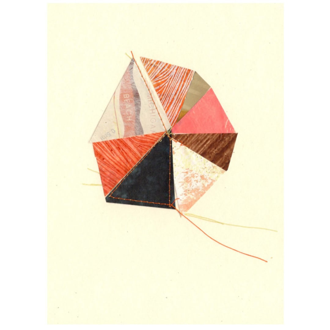 "Stitched Geode 6" - Original Mixed Media in pink by christy dehoog johnson