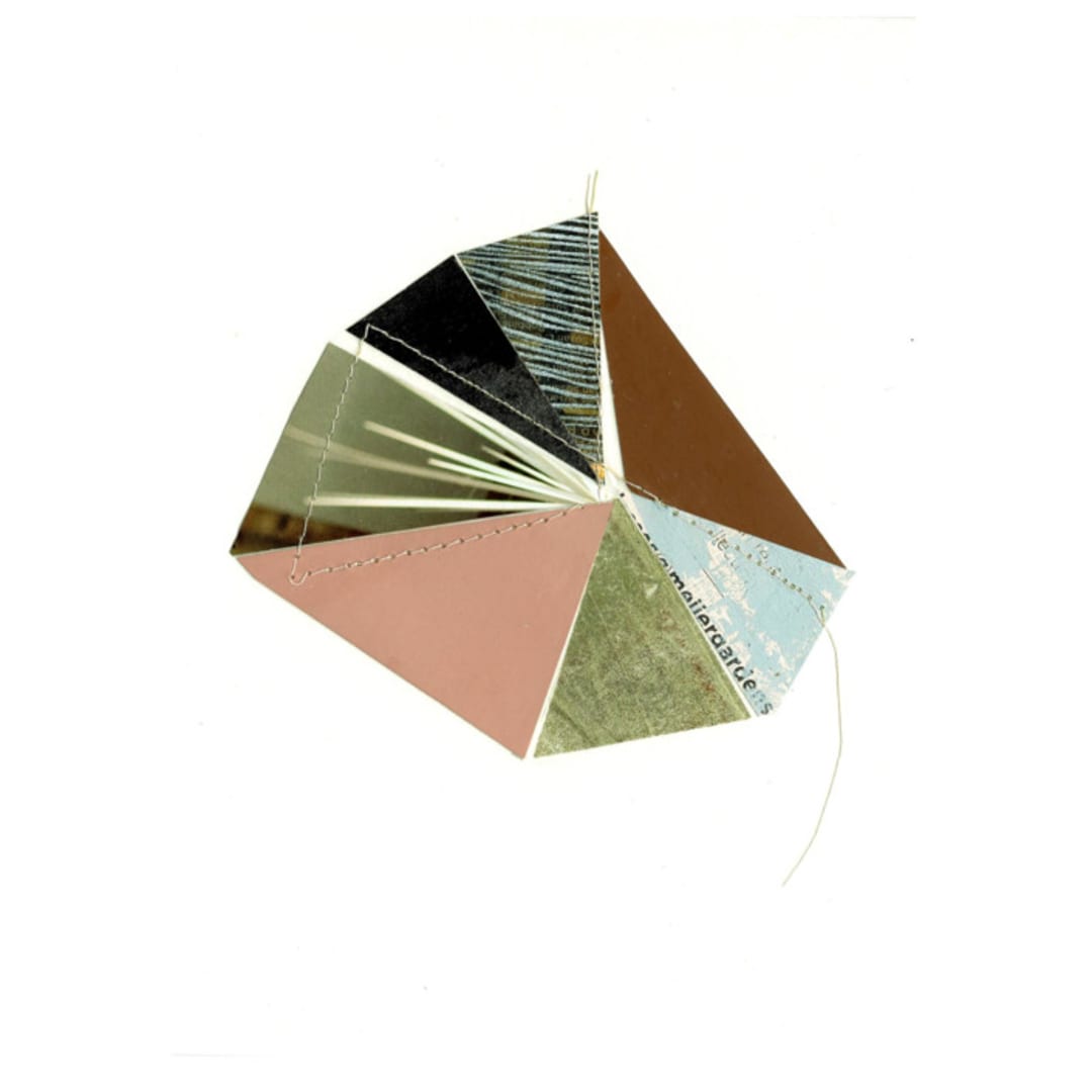 "Stitched Geode 7" - Original Mixed Media in brown by christy dehoog johnson