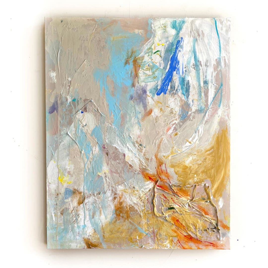 "First Sparks" - Original Mixed Media in beige by Jessalin Beutler