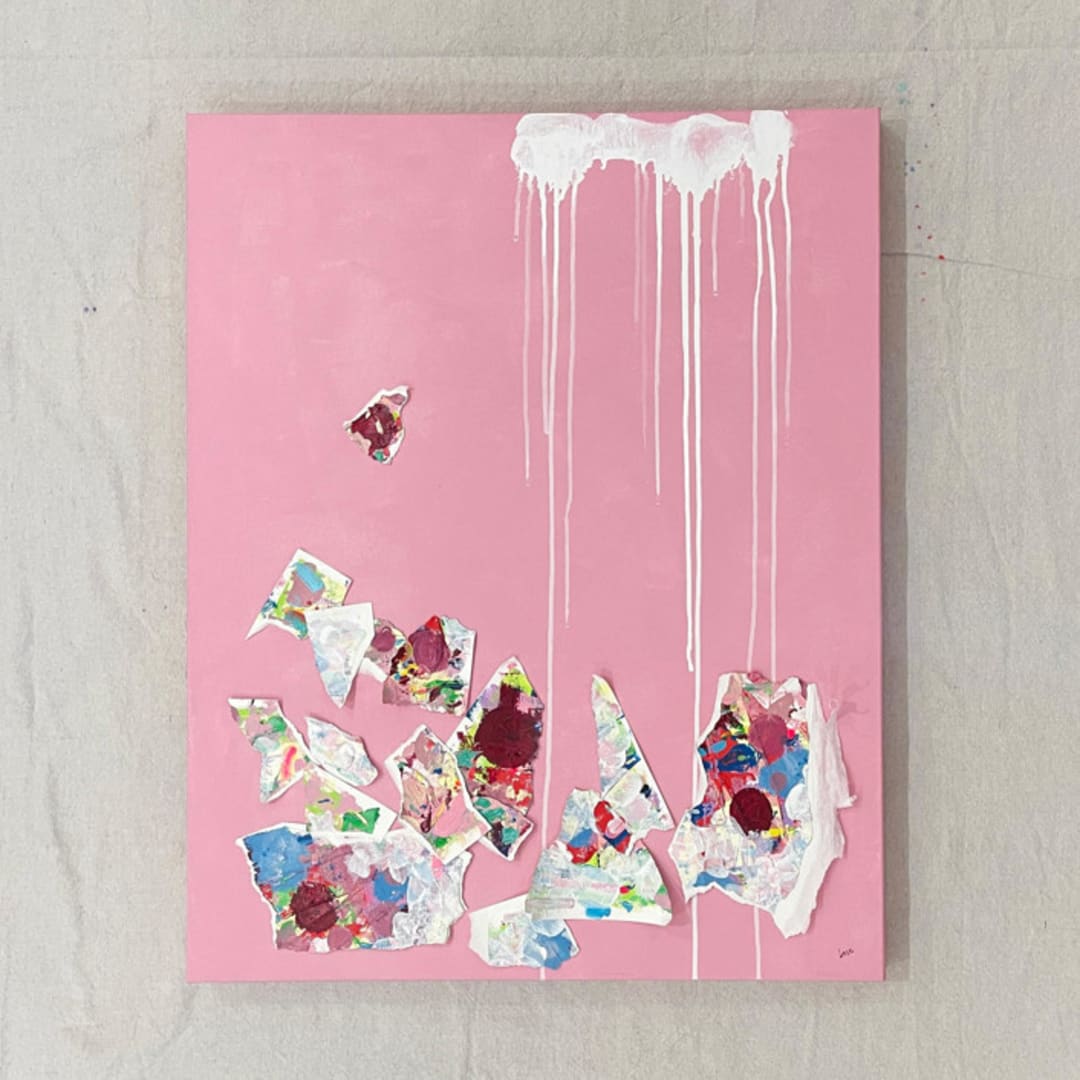 "Arrow" - Original Mixed Media in pink by bari wieselman schulman