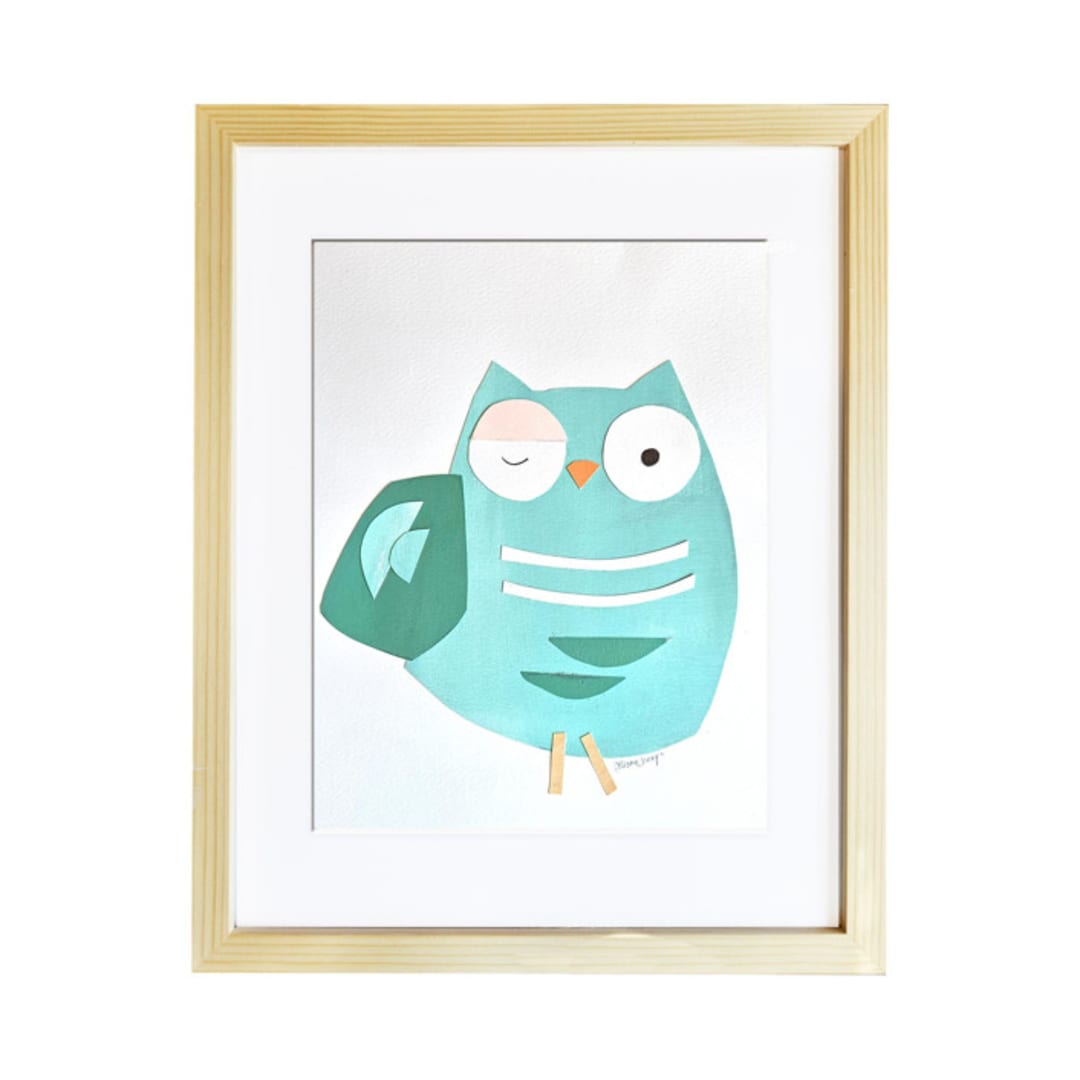 "Teal Owl" - Original Mixed Media in blue by AlisonJerry