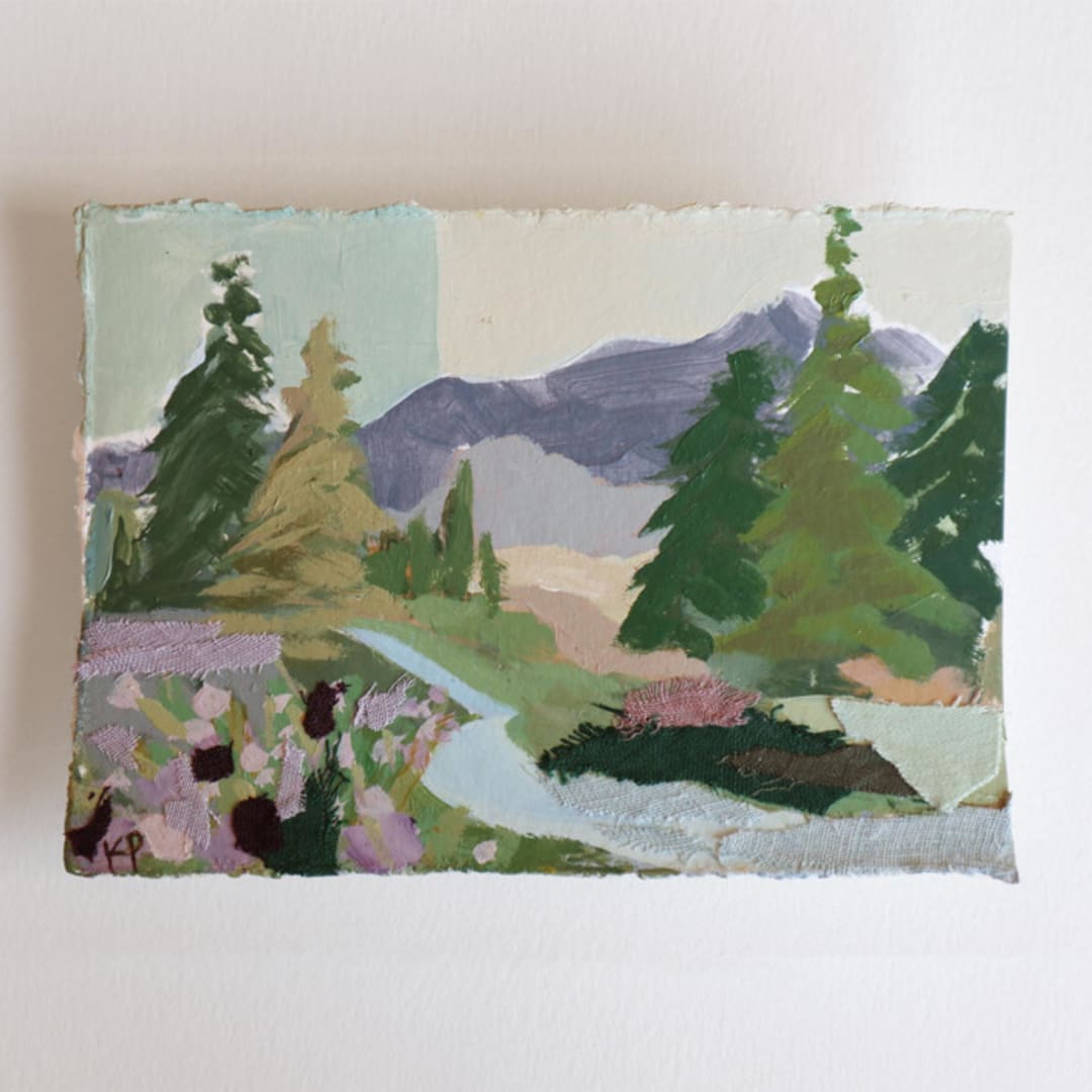 Lavender Mountains, Mixed Media Landscape Painting, 5x7 on Paper