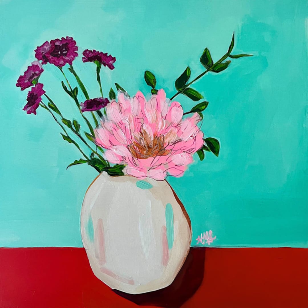 "Big Pink Flower" - Original Mixed Media in multicolorassorted-colors by Nicole Simms