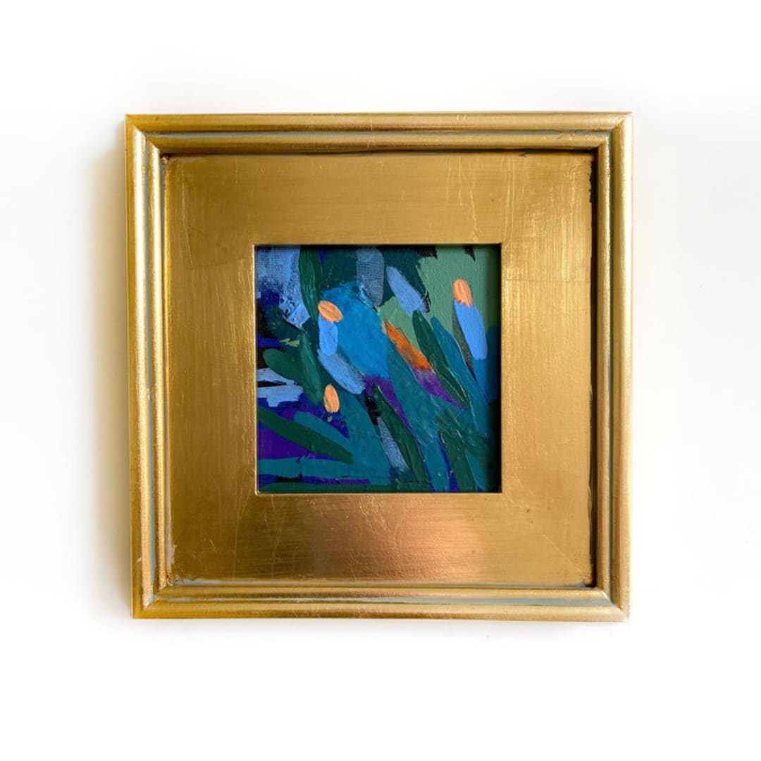 "Flowers In The Moonlight" - Original Mixed Media in blue by Jessalin Beutler