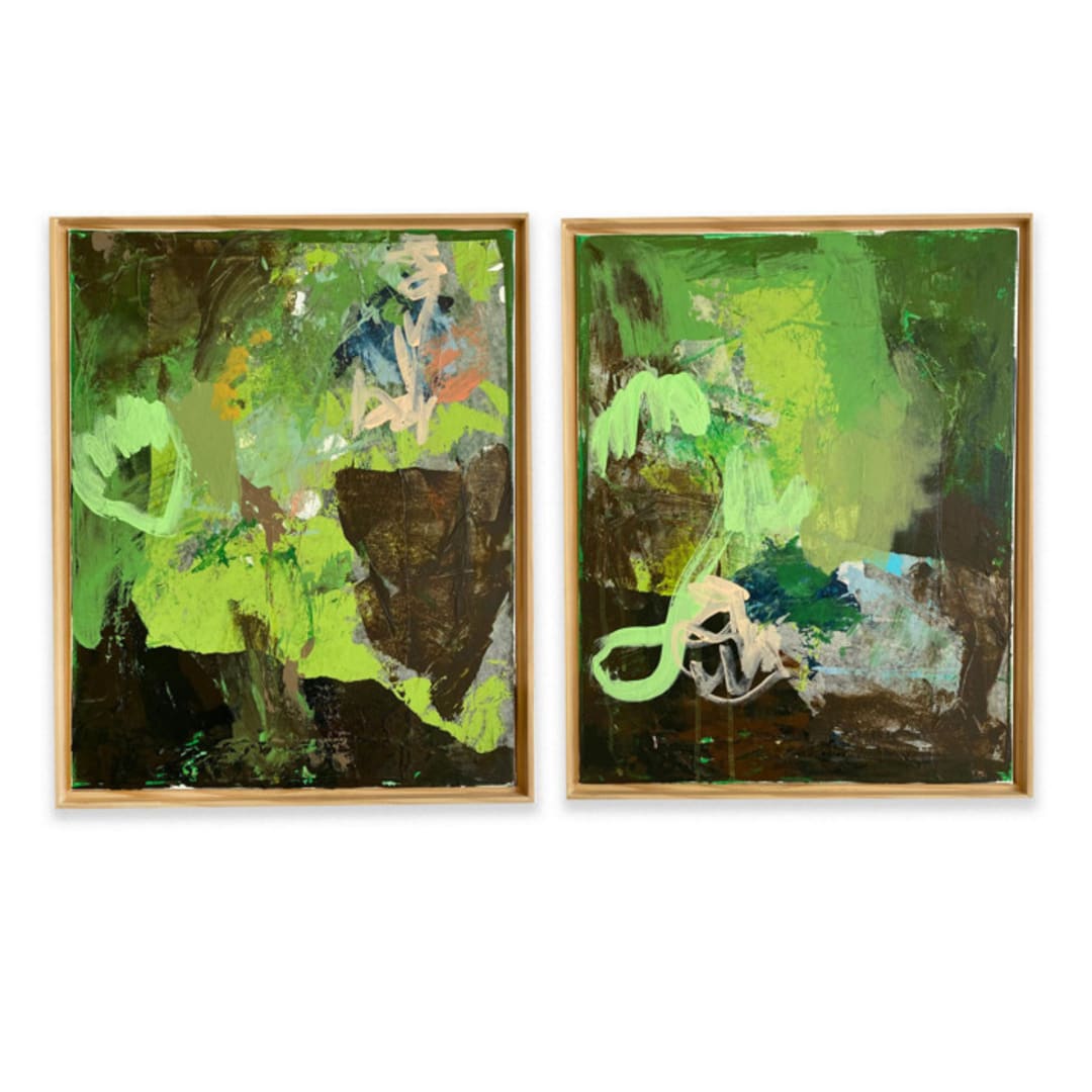 "Mossy 1 & 2" - Original Mixed Media in green by Jessalin Beutler