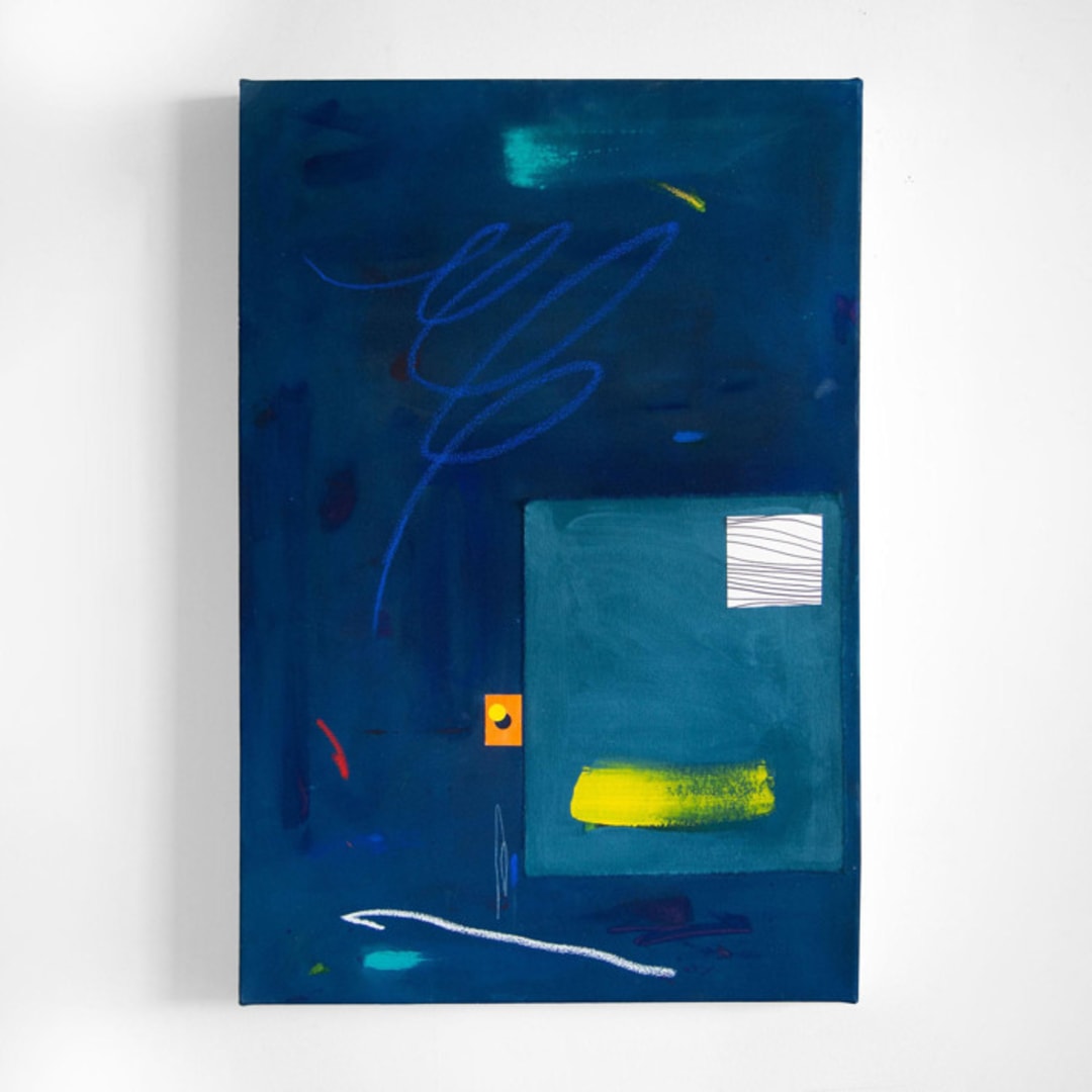 "Still Waters Run Deep" - Original Mixed Media in blue by Keren Toledano
