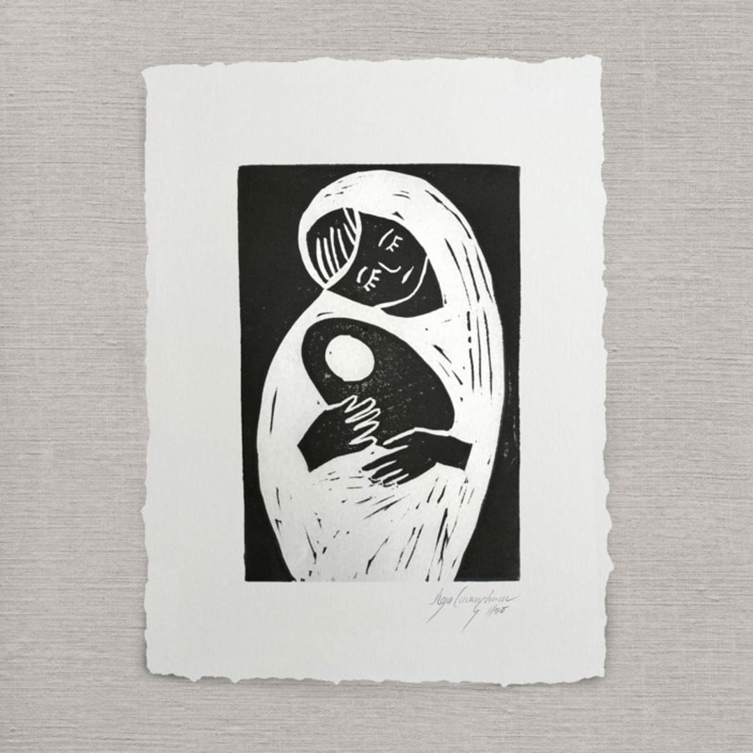 "Mother and child" - Original Mixed Media in black by Maja Cunningham