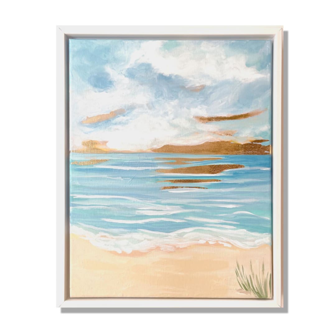 "Golden Horizon" - Original Mixed Media in blue by Johanne Dziemian