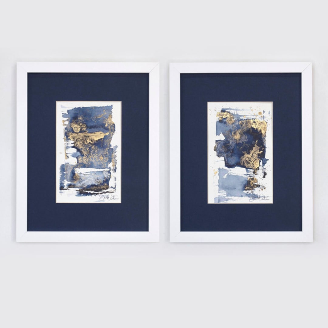 "Rapture No. 14 and No. 15 - Original Set" - Original Mixed Media in blue by Julia Contacessi
