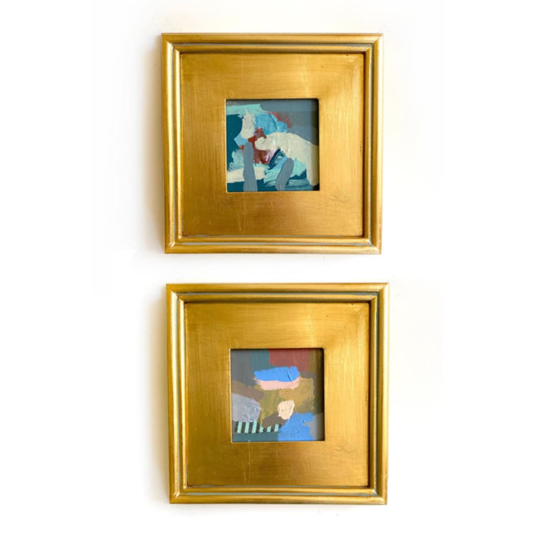 "Rocky Shores Set of 2 Mini Paintings" - Original Mixed Media in blue by Jessalin Beutler