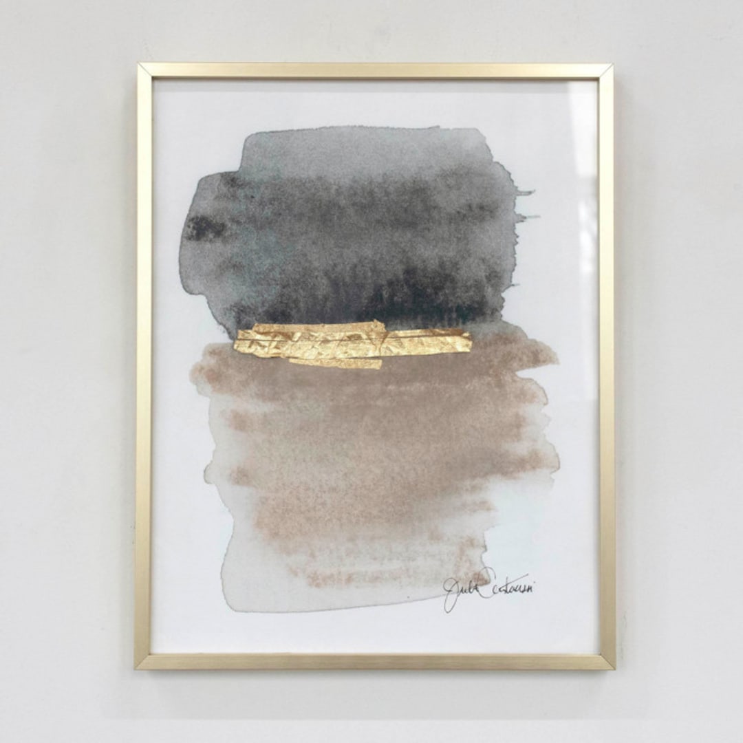"Traces of Light No. 2 - Embellished Print" - Original Mixed Media in beige by Julia Contacessi