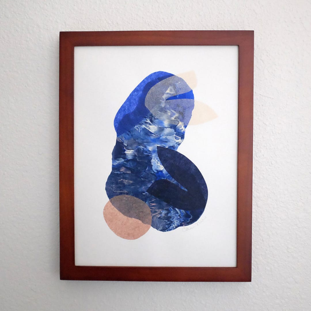 "ocean flora one" - Original Mixed Media in blue by Carrie Moradi