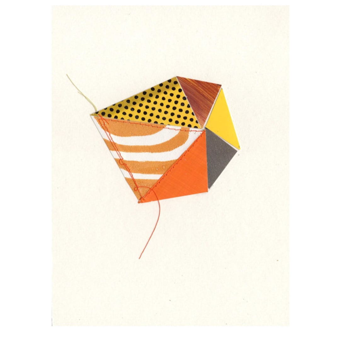 "Stitched Geode 4" - Original Mixed Media in orange by christy dehoog johnson
