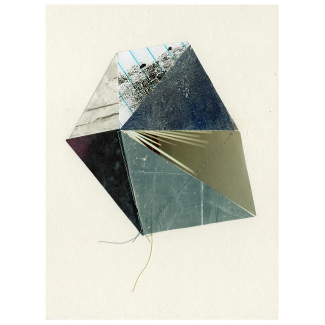 "Stitched Geode 1" - Original Mixed Media in blue by christy dehoog johnson