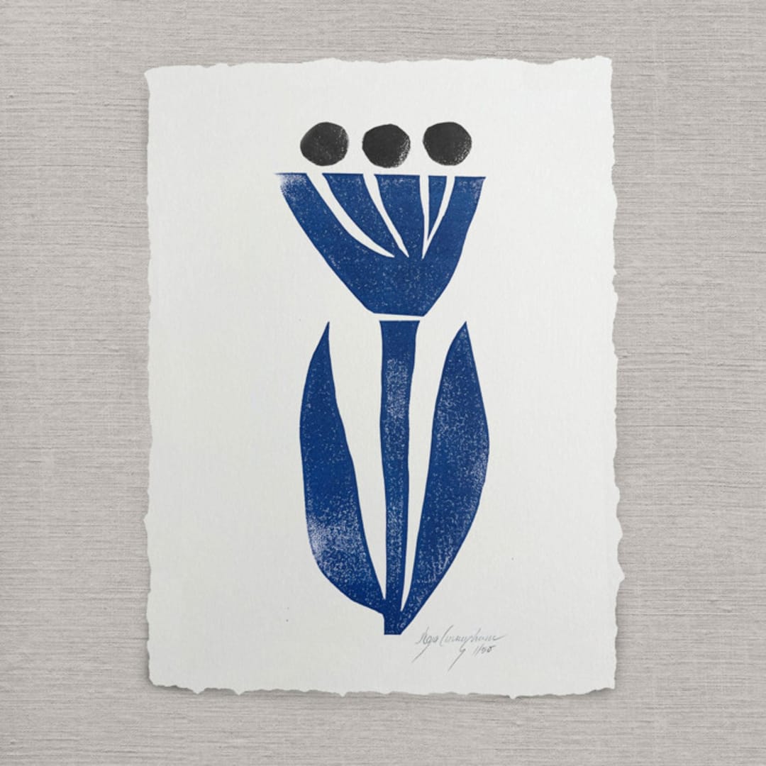 "blue dahlia" - Original Mixed Media in blue by Maja Cunningham