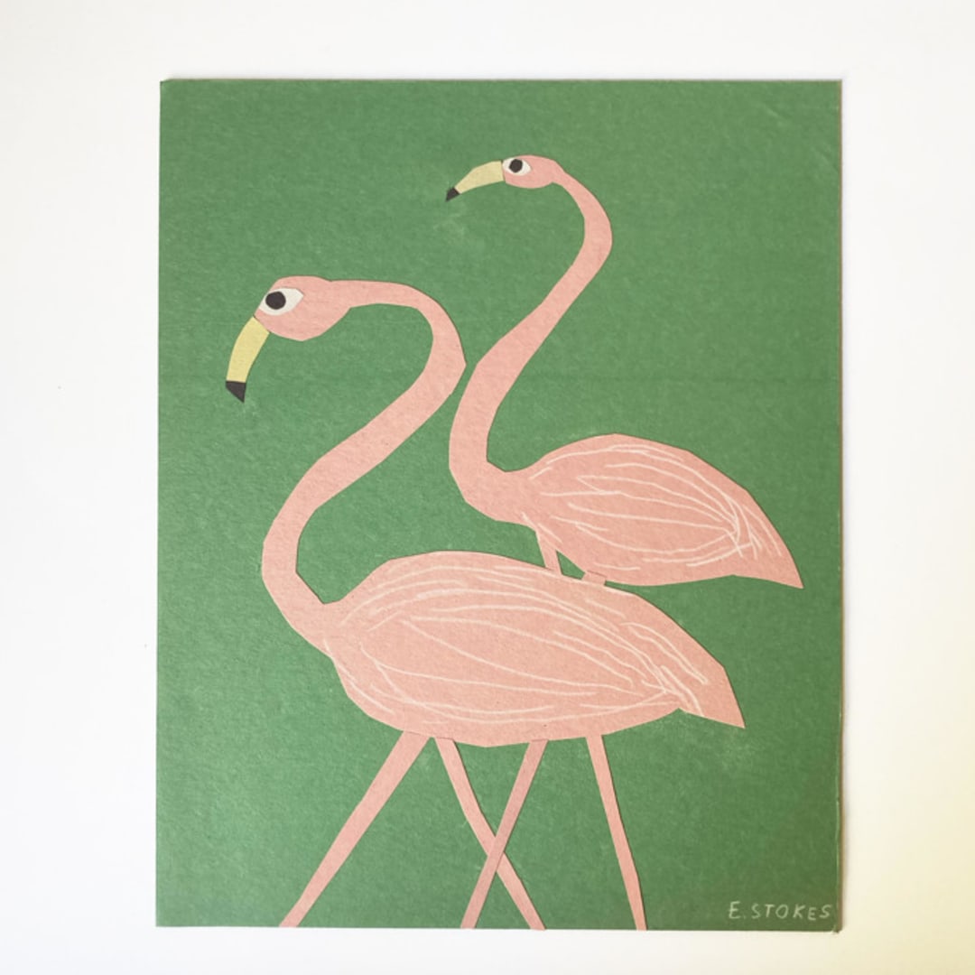 Flamingo Amigos 8"x10" Original Paper Collage