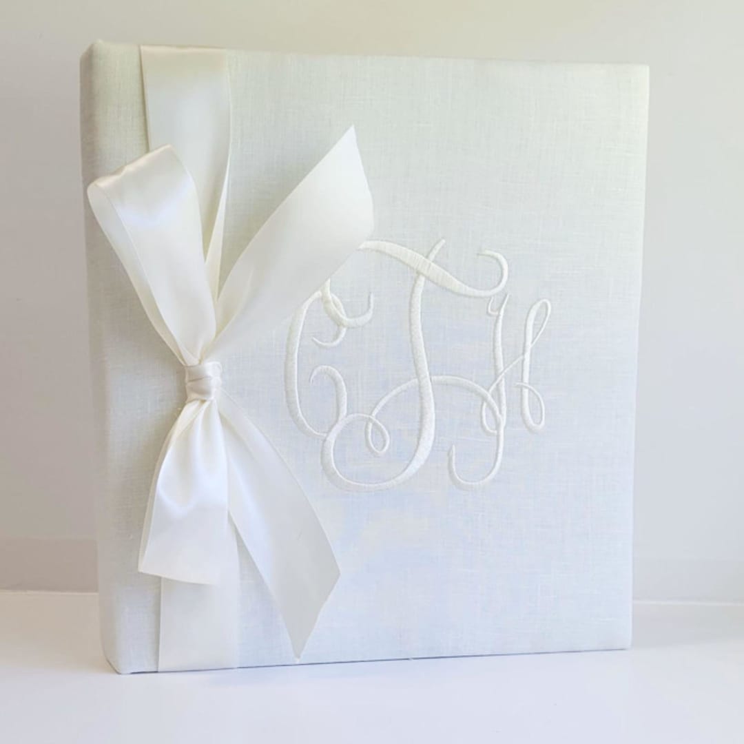 "Wedding Memory Book — Ivory Linen w/Satin Ribbon" - Wedding Albums and Scrapbooks in white by Annie May