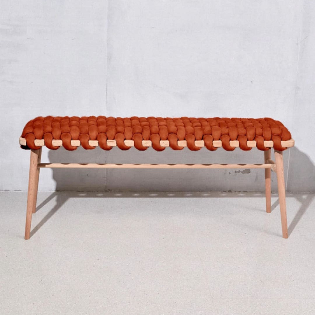"Red Earth Vegan Suede Woven Bench 94 CM" - Bar Carts in red by Knots Studio