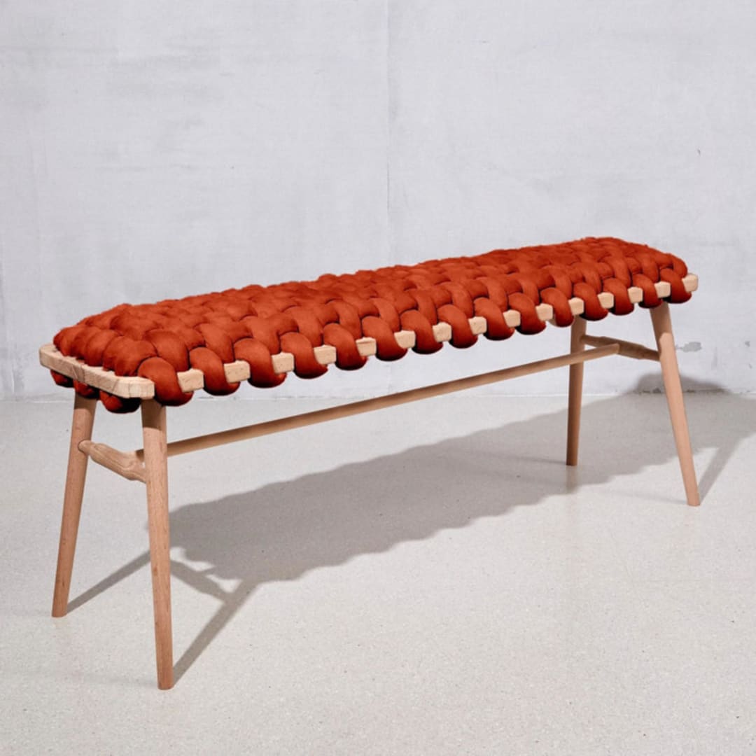 "Red Earth Vegan Suede Woven Bench 120cm" - Bar Carts in red by Knots Studio
