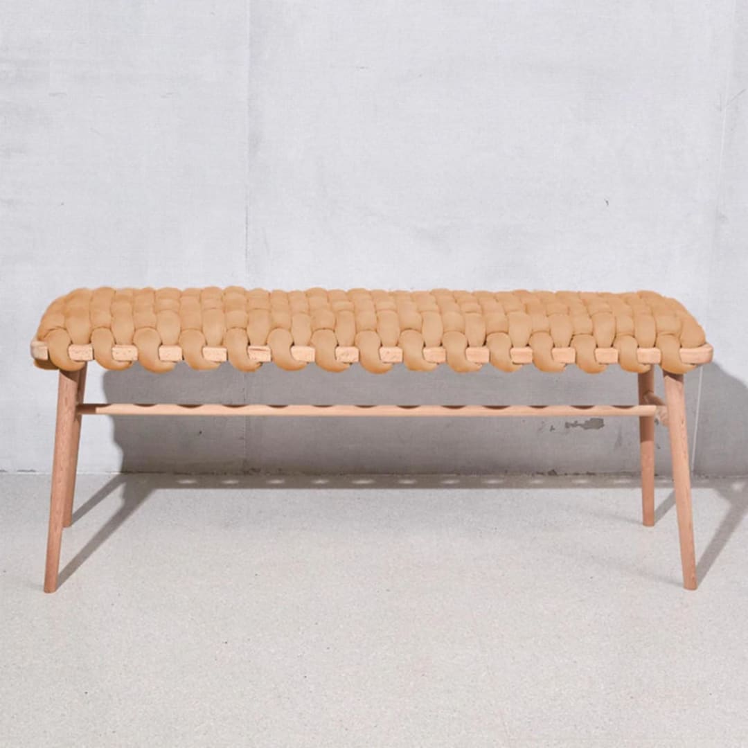 "Camel Vegan Suede Woven Bench 120cm" - Bar Carts in brown by Knots Studio