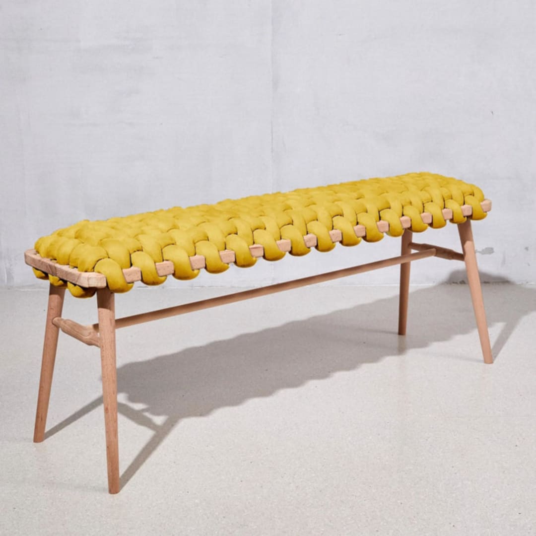 "Desert Yellow Vegan Suede Woven Bench 120cm" - Bar Carts in yellow by Knots Studio