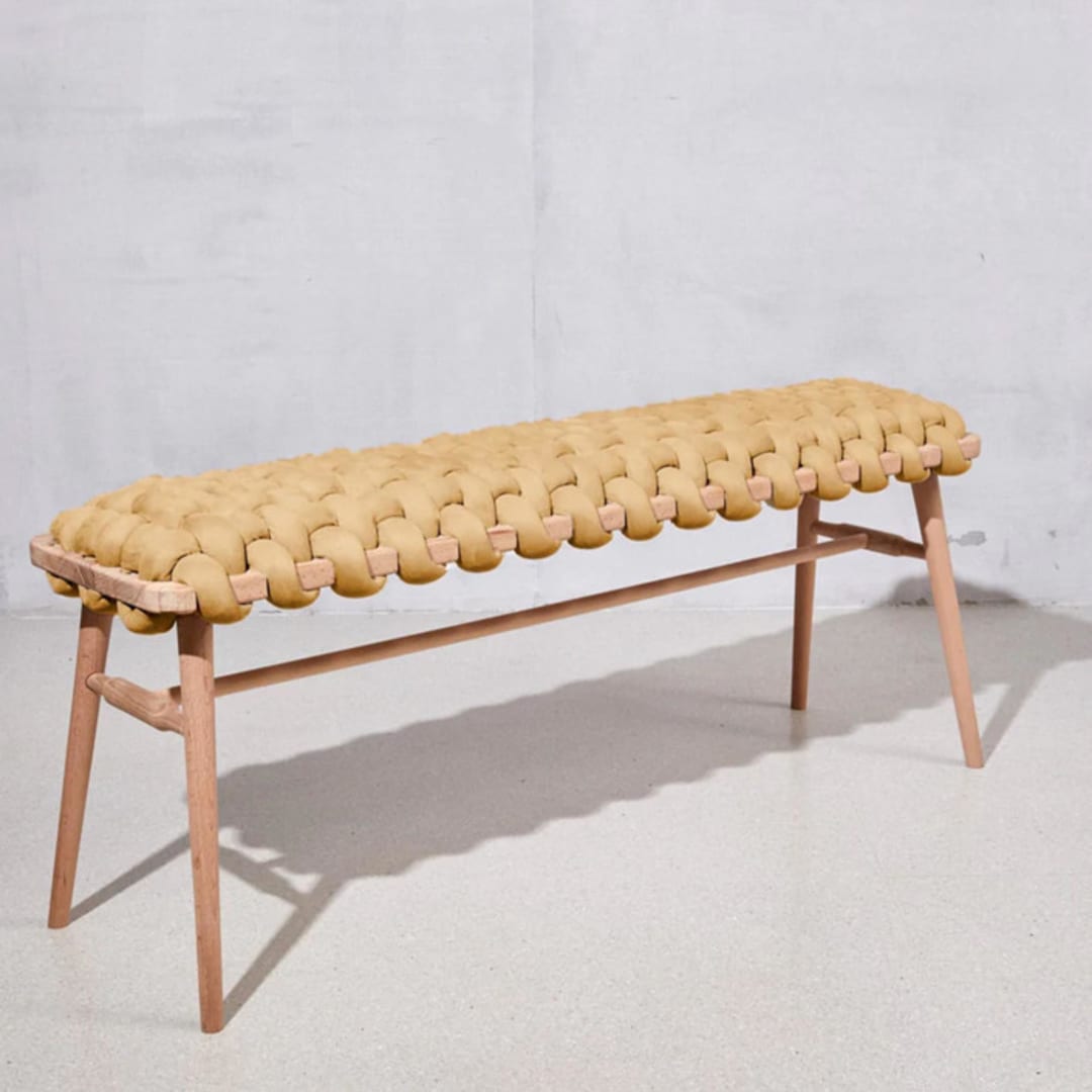 "Camel Vegan Suede Woven Bench 120cm" - Bar Carts in brown by Knots Studio