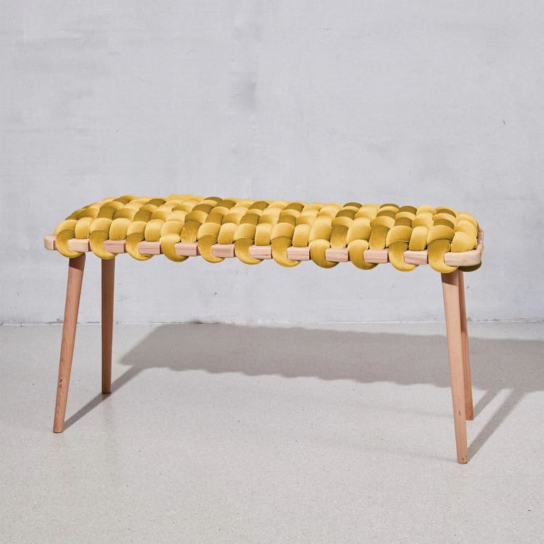"Illuminate Yellow Velvet Woven Bench 94 CM" - Bar Carts in yellow by Knots Studio
