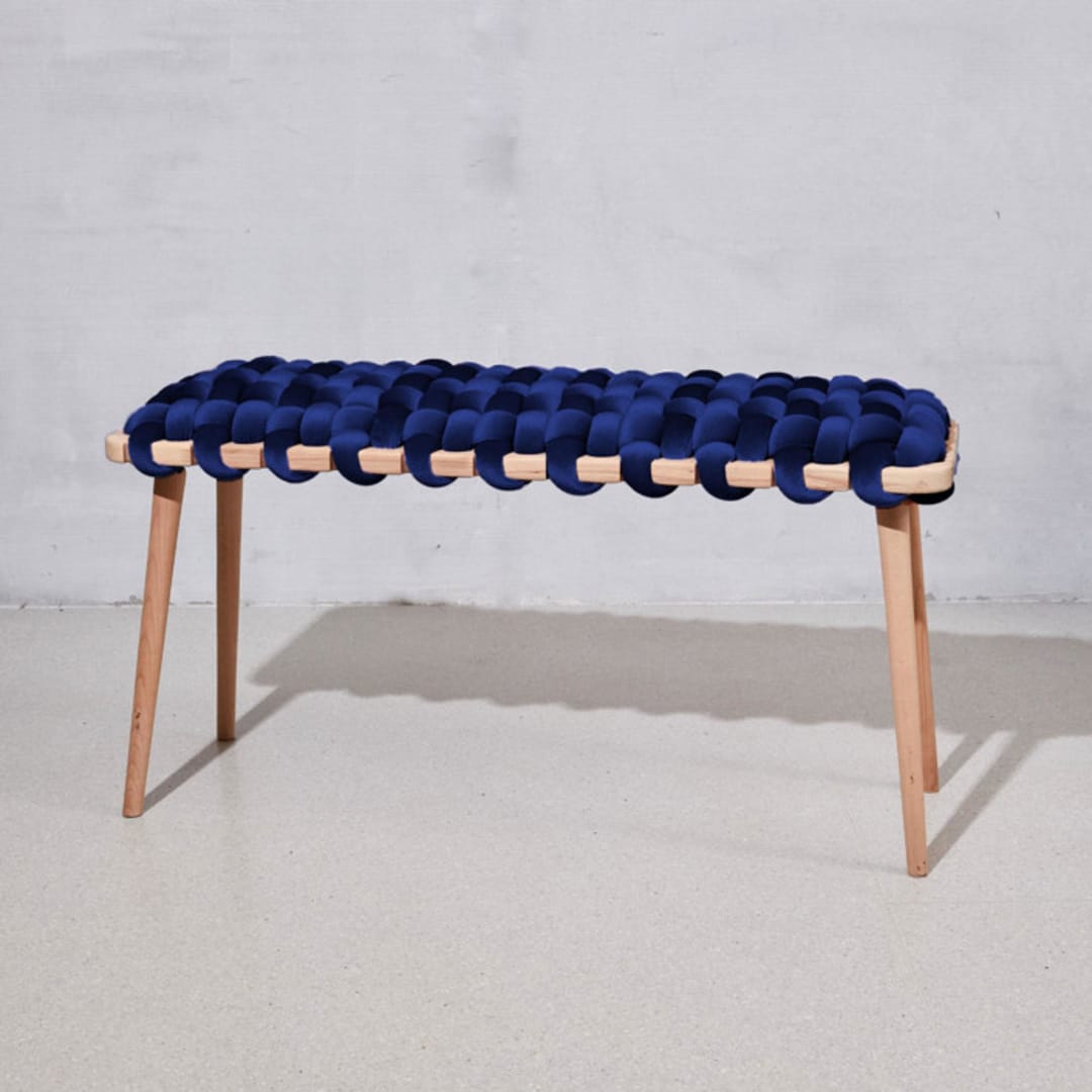 "Midnight Blue Velvet Woven Bench 94 CM" - Bar Carts in blue by Knots Studio