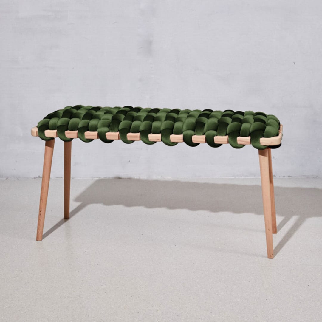 "Olive Green Velvet Woven Bench 120cm" - Bar Carts in green by Knots Studio