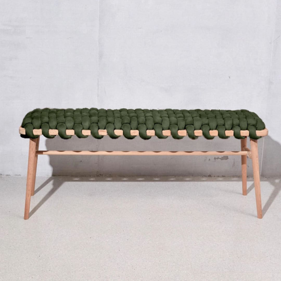 "Army Green Vegan Suede Woven bench 94CM" - Bar Carts in green by Knots Studio