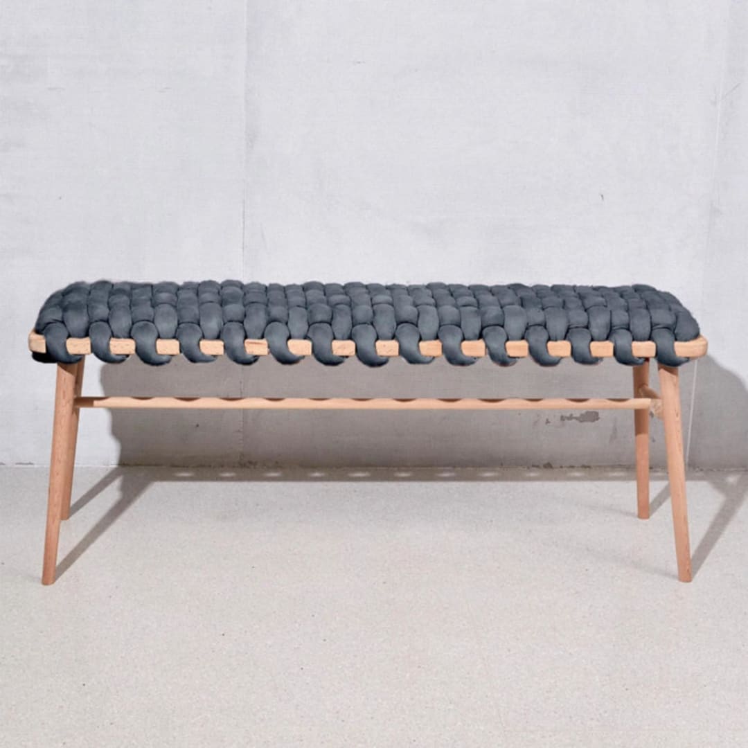 "Graphite Vegan Suede Woven Bench 94CM" - Bar Carts in gray by Knots Studio