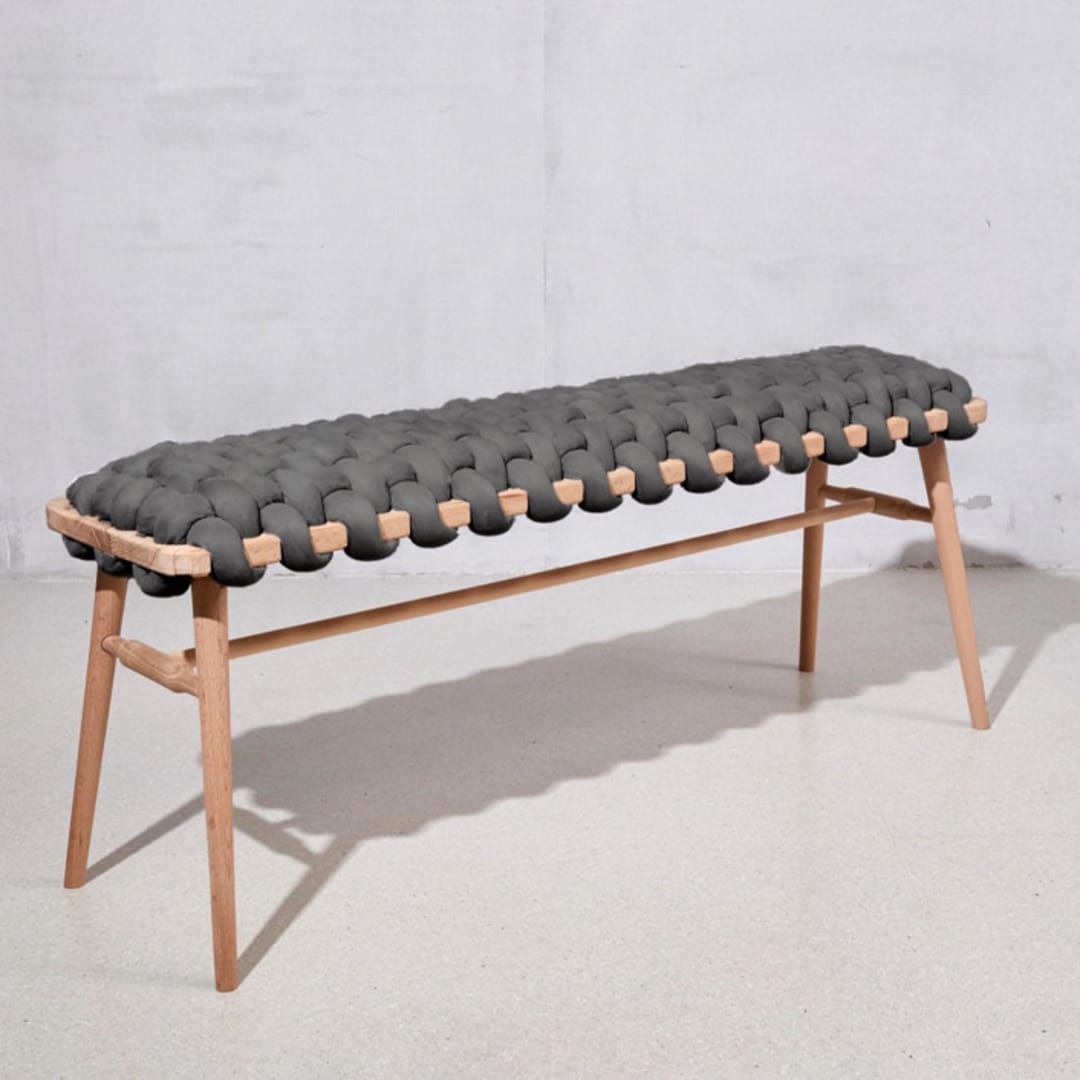 "Graphite Vegan Suede Woven Bench 120cm" - Bar Carts in gray by Knots Studio