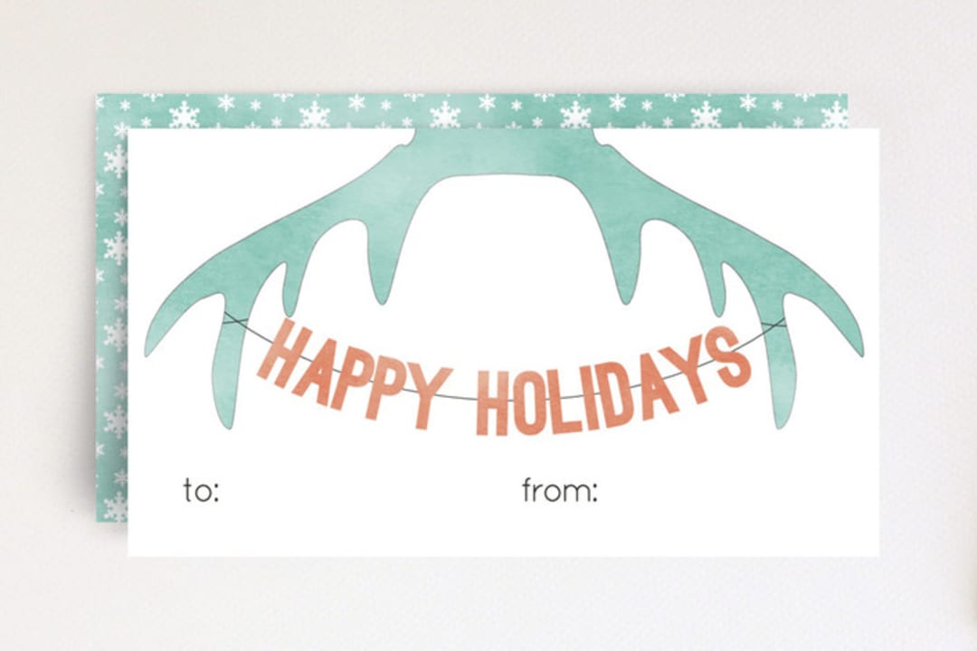 "Antler Holiday" - Stationery in Teal  by Johanna Phillips Huuva - Front